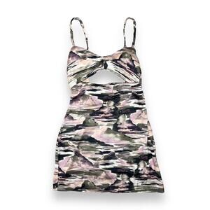 Topshop Knot Front Mini Dress Purple Green Tie Dye Cut Out Size 6P